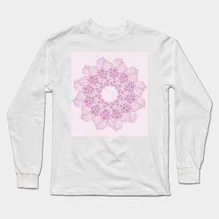 Pink butterflies and flowers mandala Long Sleeve T-Shirt